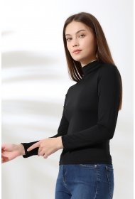 21728 KADIN MİKROPOLY UZUN KOL YARIM BALIKCI YAKA BADY 