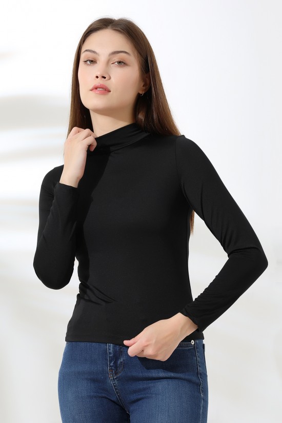 21728 KADIN MİKROPOLY UZUN KOL YARIM BALIKCI YAKA BADY 