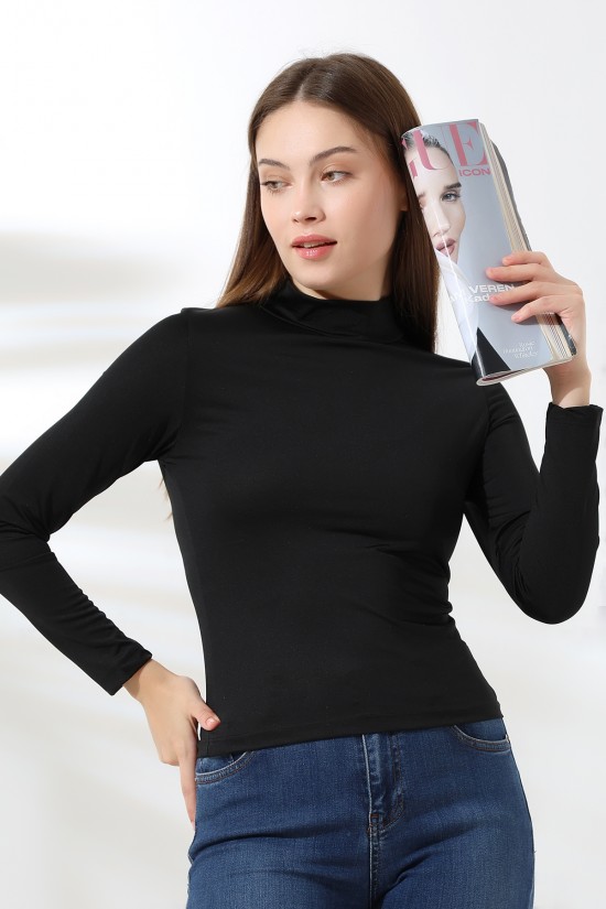 21728 KADIN MİKROPOLY UZUN KOL YARIM BALIKCI YAKA BADY 