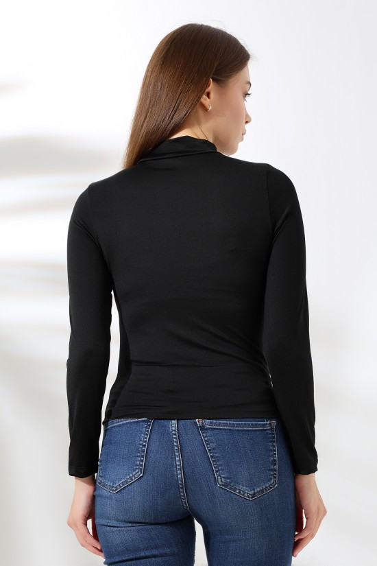 21728 KADIN MİKROPOLY UZUN KOL YARIM BALIKCI YAKA BADY 