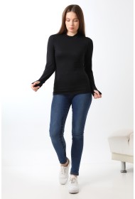 21756 KADIN YARIM BALIKÇI UZUN KOLU PARMAK GEÇMELİ  BLUZ 