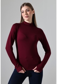 21756 KADIN YARIM BALIKÇI UZUN KOLU PARMAK GEÇMELİ  BLUZ 