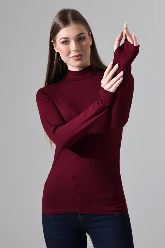 21756 KADIN YARIM BALIKÇI UZUN KOLU PARMAK GEÇMELİ  BLUZ 