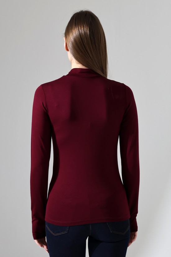 21756 KADIN YARIM BALIKÇI UZUN KOLU PARMAK GEÇMELİ  BLUZ 