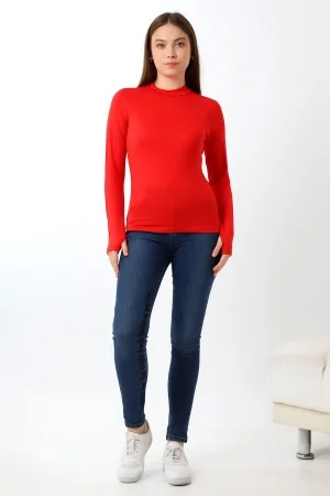 21756 KADIN YARIM BALIKÇI UZUN KOLU PARMAK GEÇMELİ  BLUZ 