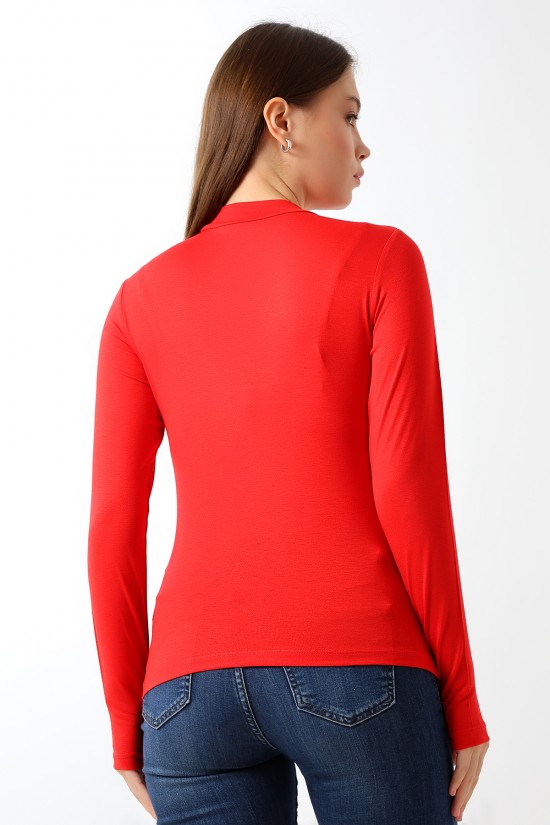 21756 KADIN YARIM BALIKÇI UZUN KOLU PARMAK GEÇMELİ  BLUZ 