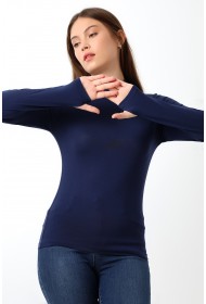 21756 KADIN YARIM BALIKÇI UZUN KOLU PARMAK GEÇMELİ  BLUZ 