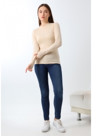 21756 KADIN YARIM BALIKÇI UZUN KOLU PARMAK GEÇMELİ  BLUZ 