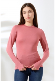 21756 KADIN YARIM BALIKÇI UZUN KOLU PARMAK GEÇMELİ  BLUZ 