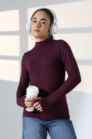 21756 KADIN YARIM BALIKÇI UZUN KOLU PARMAK GEÇMELİ  BLUZ 