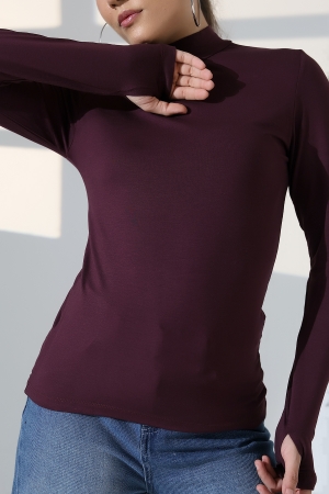 21756 KADIN YARIM BALIKÇI UZUN KOLU PARMAK GEÇMELİ  BLUZ 