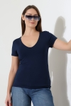 22175 KADIN TULUM V YAKA FULL LYC VORTVİSK KISA KOL TSHIRT 