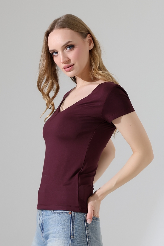 22175 KADIN TULUM V YAKA FULL LYC VORTVİSK KISA KOL TSHIRT 