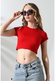 21750  KADIN KISA KOL TEM.BİYEYELİ  BİSİKLET YAKA CROP BADY 