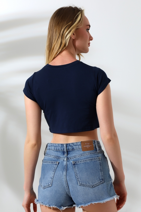 21750  KADIN KISA KOL TEM.BİYEYELİ  BİSİKLET YAKA CROP BADY 