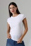 22309  KADIN MİNİMAL KISA KOL İNCE PAMUKLU BİSİKLET YAKA TSHIRT 