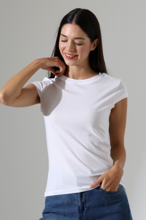 22309  KADIN MİNİMAL KISA KOL İNCE PAMUKLU BİSİKLET YAKA TSHIRT 
