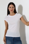 22309  KADIN MİNİMAL KISA KOL İNCE PAMUKLU BİSİKLET YAKA TSHIRT 