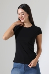 22309  KADIN MİNİMAL KISA KOL İNCE PAMUKLU BİSİKLET YAKA TSHIRT 