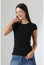 22309  KADIN MİNİMAL KISA KOL İNCE PAMUKLU BİSİKLET YAKA TSHIRT 
