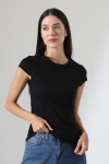 22309  KADIN MİNİMAL KISA KOL İNCE PAMUKLU BİSİKLET YAKA TSHIRT 