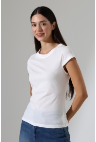 22309  KADIN MİNİMAL KISA KOL İNCE PAMUKLU BİSİKLET YAKA TSHIRT 