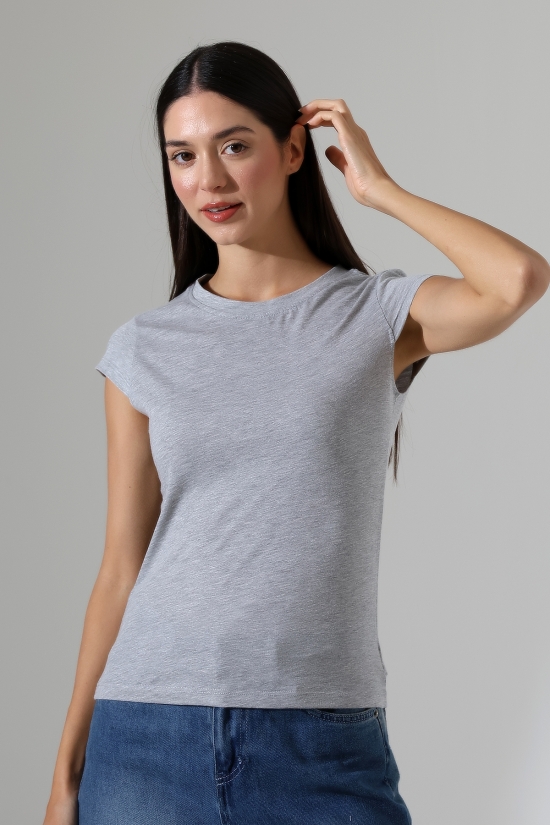 22309  KADIN MİNİMAL KISA KOL İNCE PAMUKLU BİSİKLET YAKA TSHIRT 