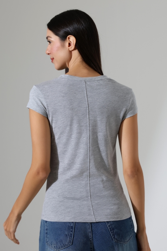 22309  KADIN MİNİMAL KISA KOL İNCE PAMUKLU BİSİKLET YAKA TSHIRT 
