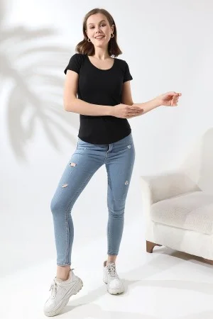 21218 KADIN KISA KOL ARKASI ÇAPRAZ BİYELİ U YAKA BADY 