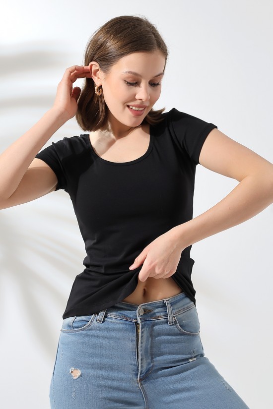 21218 BAYAN KISA KOL ARKASI ÇAPRAZ BİYELİ U YAKA BADY 