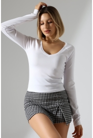 21948 KADIN UZUN KOL GENİŞ V YAKA FULL LYC RİBANA TSHIRT 