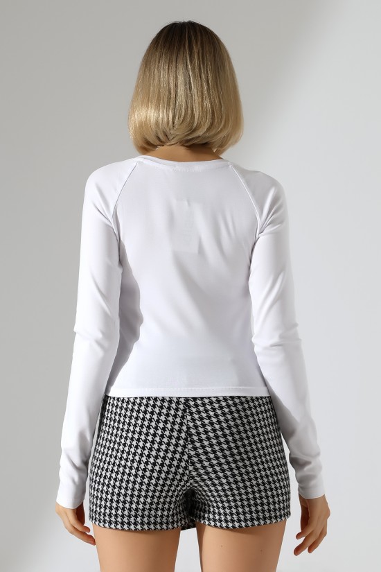 21948 KADIN  UZUN KOL  GENİŞ V YAKA FULL LYC RİBANA TSHIRT 