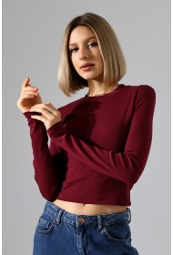 21651 KADIN FULL LYC KOMPAKT PENYE RİB UZUN KOL DİK BİSİKLET YAKA TSHIRT 