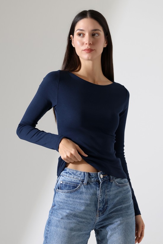 21897 KADIN KAYIK YAKA FULL LYC KOMPAKT PENYE RİB UZUN KOL TSHIRT 21897 KADIN KAYIK YAKA FULL LYC KOMPAKT PENYE RİB UZUN KOL TSHIRT