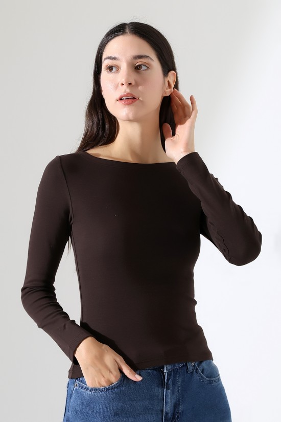 21897 KADIN KAYIK YAKA FULL LYC KOMPAKT PENYE RİB UZUN KOL TSHIRT 21897 KADIN KAYIK YAKA FULL LYC KOMPAKT PENYE RİB UZUN KOL TSHIRT