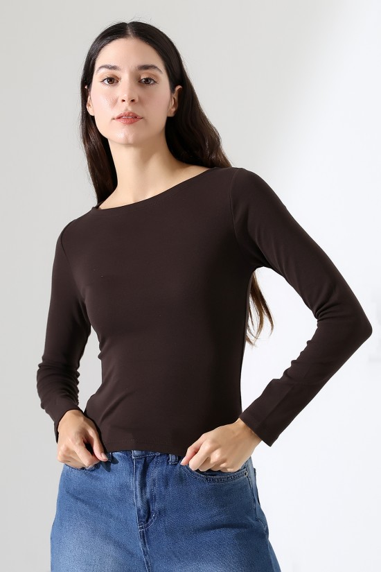 21897 KADIN KAYIK YAKA FULL LYC KOMPAKT PENYE RİB UZUN KOL TSHIRT 21897 KADIN KAYIK YAKA FULL LYC KOMPAKT PENYE RİB UZUN KOL TSHIRT