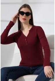 21926 KADIN FULL LYC KOMPAKT PENYE RİB UZUN KOL AÇIK PATLI DÜĞMELİ  TSHIRT 