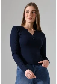 21926 KADIN FULL LYC KOMPAKT PENYE RİB UZUN KOL AÇIK PATLI DÜĞMELİ  TSHIRT 