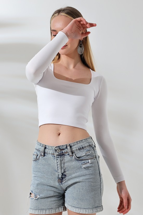 21650 KADIN FULL LYC COMP PENYE RİB UZUN KOLTULUM KARE YAKA KISA TSHIRT 21650 KADIN FULL LYC COMP PENYE RİB UZUN KOLTULUM KARE YAKA KISA TSHIRT