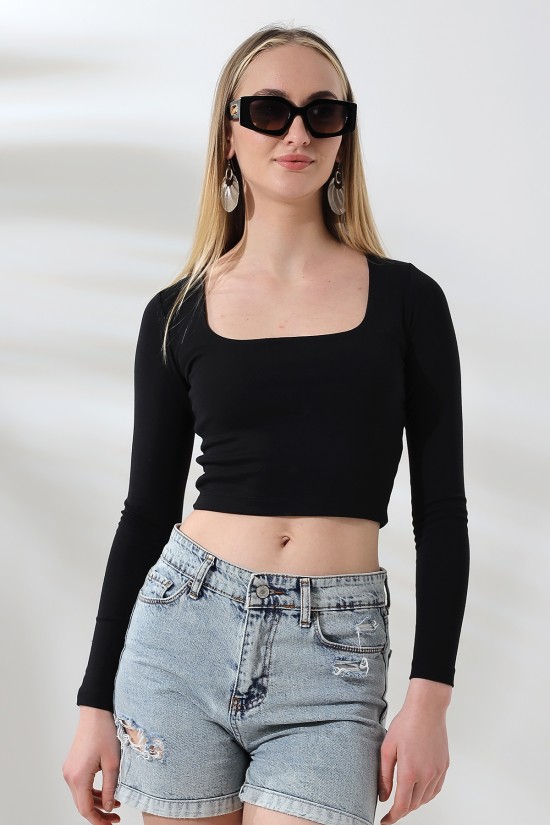 21650 KADIN FULL LYC COMP PENYE RİB UZUN KOLTULUM KARE YAKA KISA TSHIRT 21650 KADIN FULL LYC COMP PENYE RİB UZUN KOLTULUM KARE YAKA KISA TSHIRT