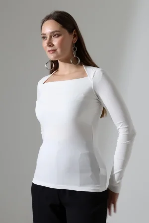 22200 KADIN TULUM KARE ÜÇGEN YAKA FULL LYC COMP PENYE RİB UZUN KOL TSHIRT