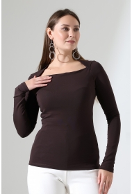 22200 KADIN TULUM KARE ÜÇGEN YAKA FULL LYC COMP PENYE RİB UZUN KOL TSHIRT