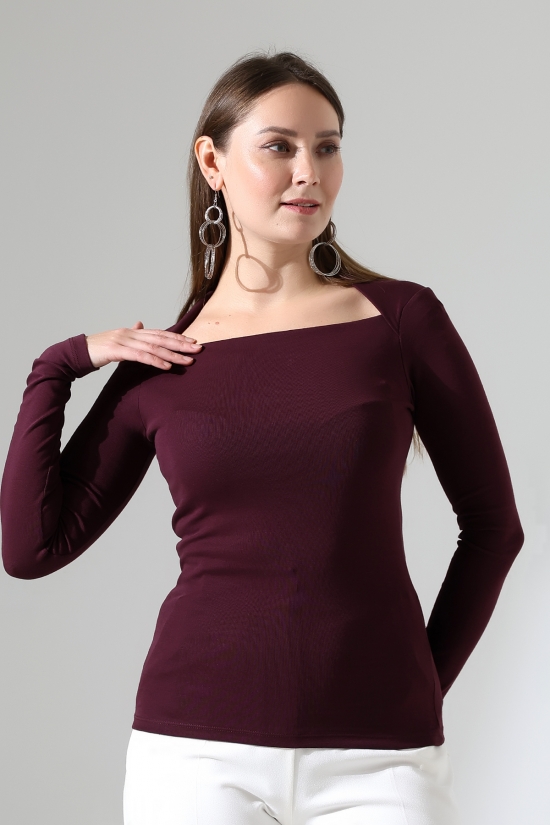 22200 KADIN TULUM KARE ÜÇGEN YAKA FULL LYC COMP PENYE RİB UZUN KOL TSHIRT