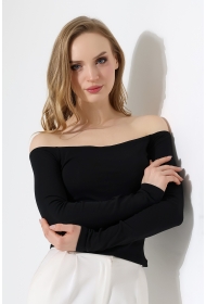 22141 KADIN KAYIK YAKA FULL LYC RİB UZUN KOL REGLAN VE OMUZ DÜŞÜMLÜ TSHIRT 