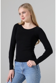 22195 KADIN REGLAN KARYOKALI KAYIK KALIN YAKA FULL LYC KOMPAKT PENYE RİB UZUN KOL TSHIRT 