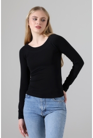 22195 KADIN REGLAN KARYOKALI KAYIK KALIN YAKA FULL LYC KOMPAKT PENYE RİB UZUN KOL TSHIRT 