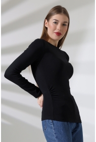 21951 KADIN KAYIK YAKA YANLARI LAST BÜZGÜLÜ FULL LYC VORTVİSK RİBANA UZUN KOL TSHIRT 