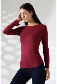 21951 KADIN KAYIK YAKA YANLARI LAST BÜZGÜLÜ FULL LYC VORTVİSK RİBANA UZUN KOL TSHIRT 