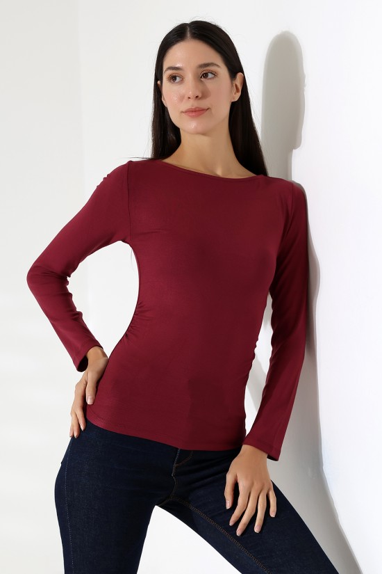 21951 KADIN KAYIK YAKA YANLARI LAST BÜZGÜLÜ FULL LYC VORTVİSK RİBANA UZUN KOL TSHIRT 21951 KADIN KAYIK YAKA YANLARI LAST BÜZGÜLÜ FULL LYC VORTVİSK RİBANA UZUN KOL TSHIRT