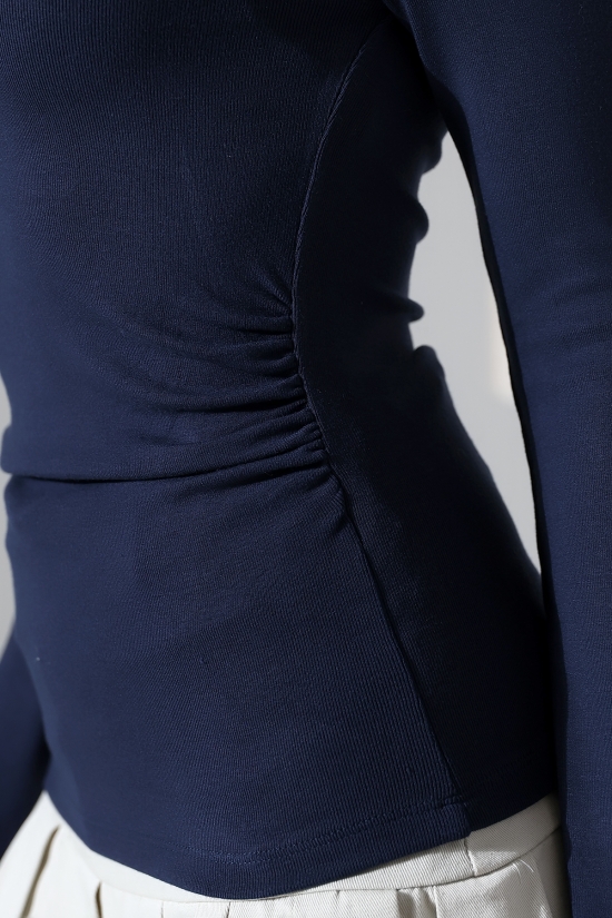 21951 KADIN KAYIK YAKA YANLARI LAST BÜZGÜLÜ FULL LYC VORTVİSK RİBANA UZUN KOL TSHIRT 